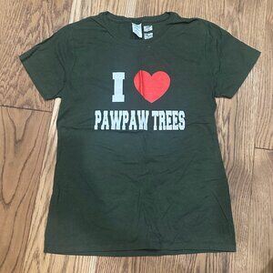 I Love Paw Paw Trees Tshirt, Women's size Medium, Moss Green to Dark Olive Color